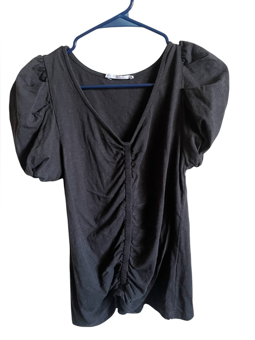 Black Puff Short Sleeve Sleeve Blouse - Size M